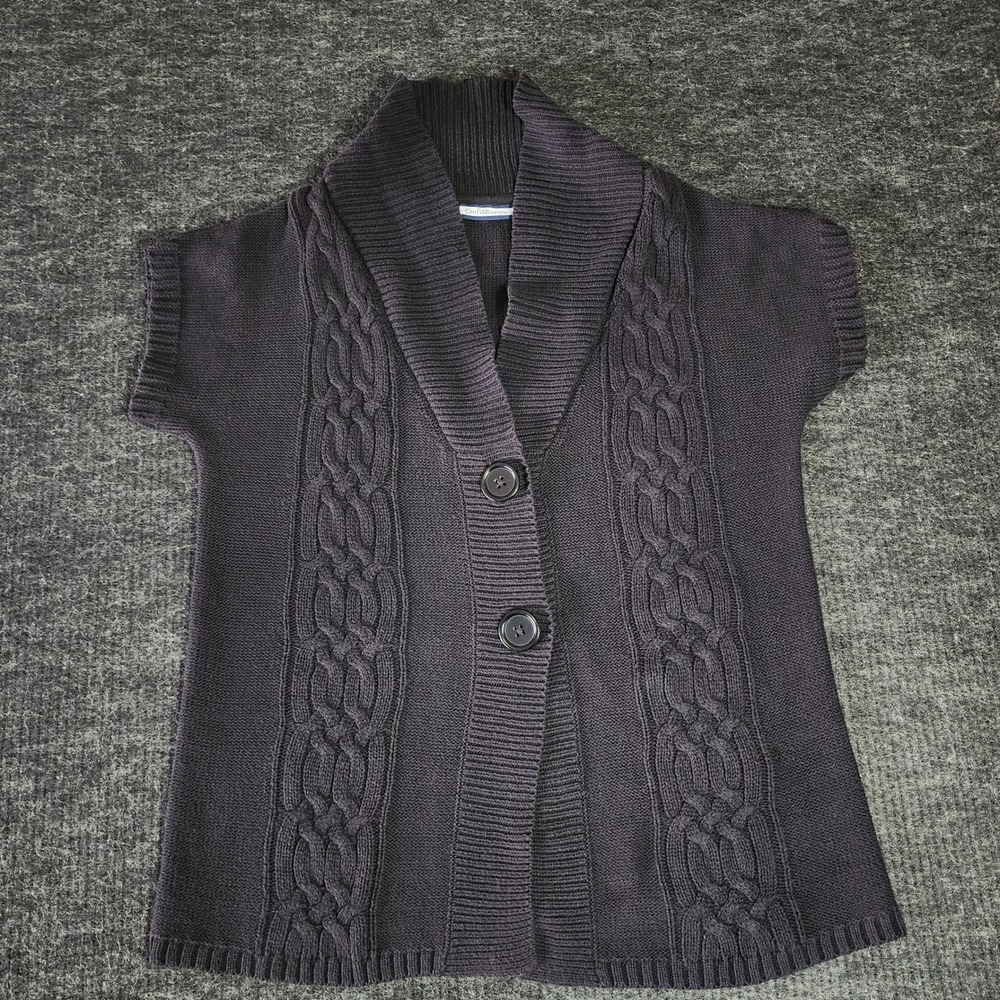 Croft & Barrow Womens BLACK Cable Knit Shawl Collar Short Sleeve Cardigan Size M